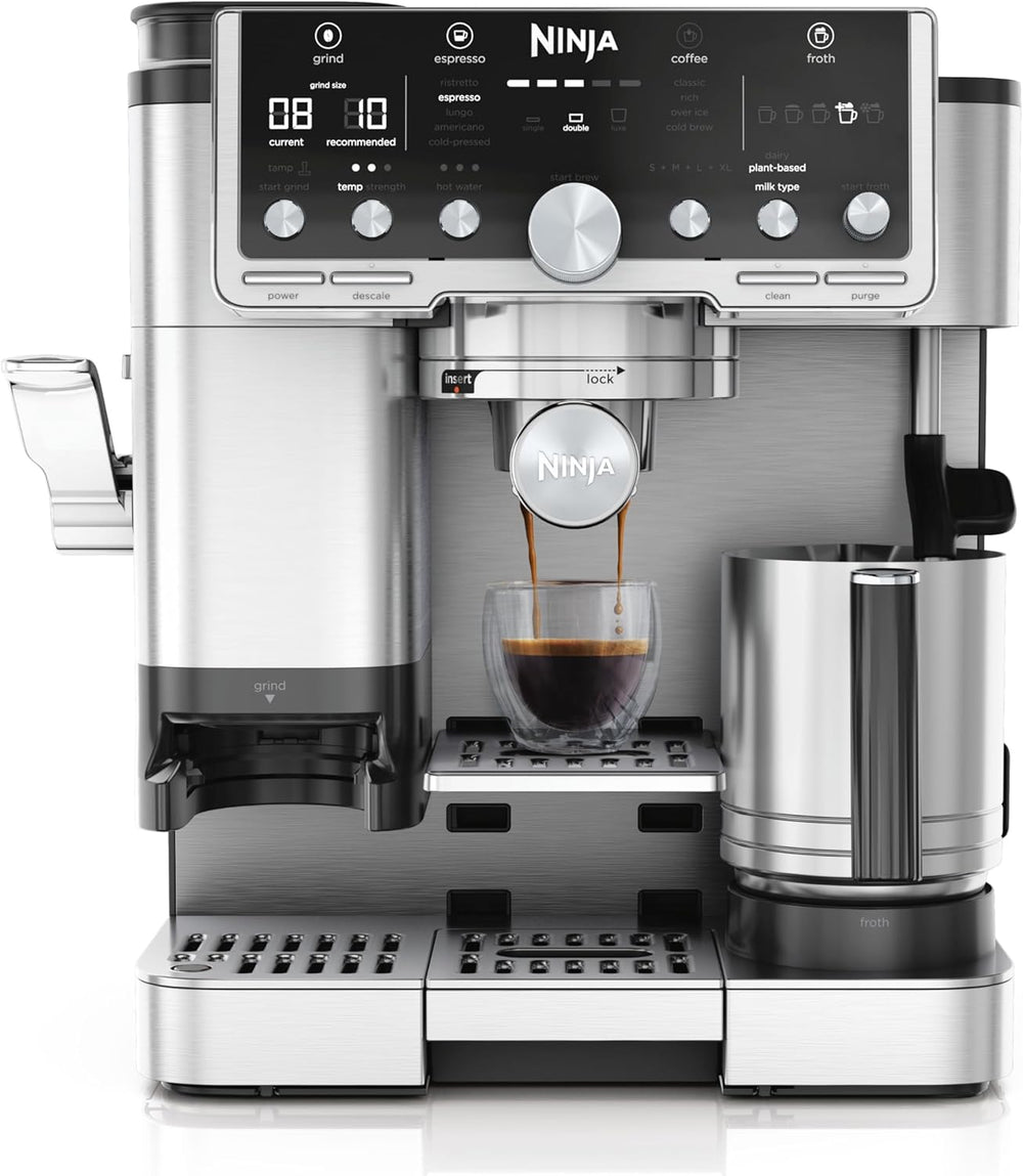 Ninja Luxe Pro 3-in-1-Kaffeemaschine mit Mahlwerk und Aufschäumer für Latte